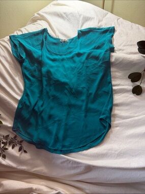 Pleione Teal Scoop Neck Short Sleeve Blouse